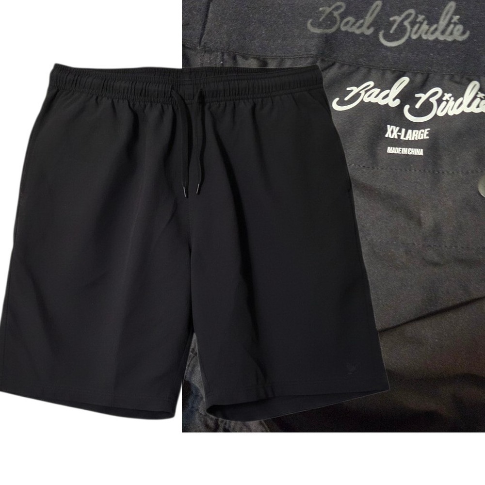 Bad Birdie Golf Shorts Men XXL Black Elastic Waist Drawstring Athletic Active